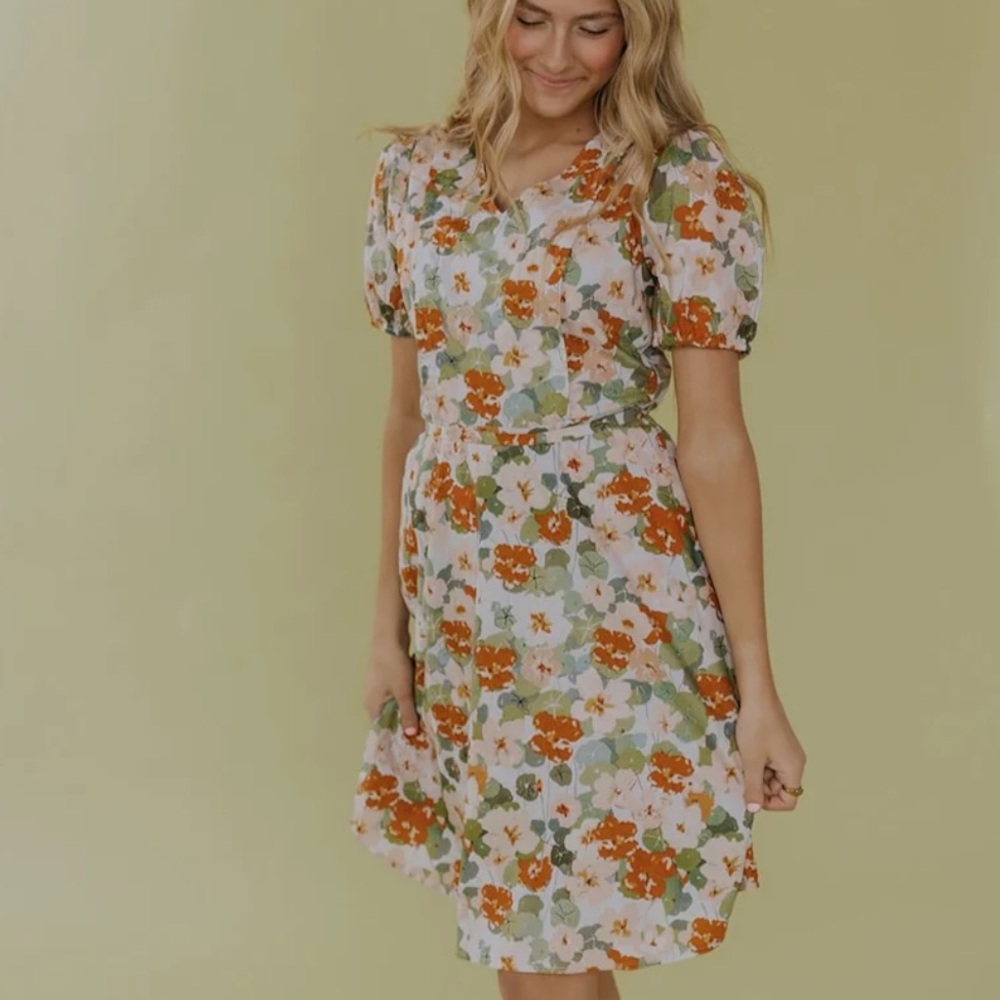 Floral Mom Dress in Green and Orange